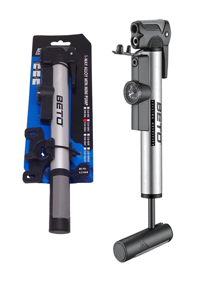 Inflador mini telescopico Beto CLD-036G aluminio con manometro 80 PSI para bicicleta