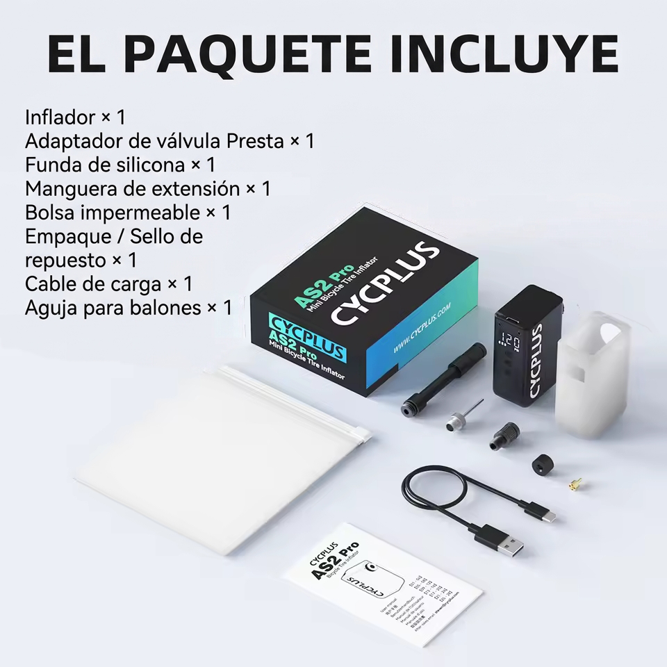 Minicompresor inflador electrico Cycplus AS2 Pro portatil para bicicleta con pantalla LED 120 PSI